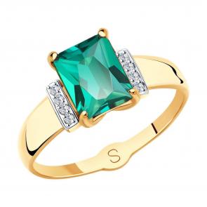 Золотое кольцо SOKOLOV с фианитом и турмалином 715417 фото