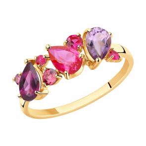 Золотое кольцо SOKOLOV с родолитом и рубиновым корундом 715440 фото