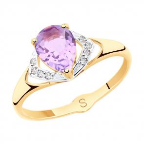 Золотое кольцо SOKOLOV с фианитом и аметистом 715479 фото