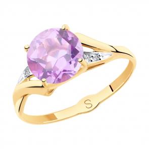 Золотое кольцо SOKOLOV с фианитом и аметистом 715484 фото