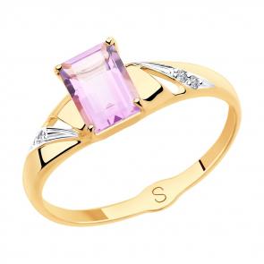 Золотое кольцо SOKOLOV с фианитом и аметистом 715537 фото