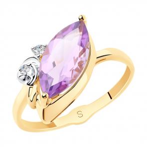 Золотое кольцо SOKOLOV с фианитом и аметистом 715560 фото