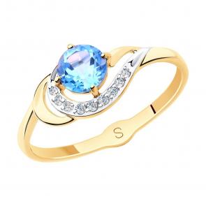 Золотое кольцо SOKOLOV с топазом и фианитом 715561 фото