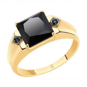 Золотое кольцо SOKOLOV с фианитом и ониксом 715592 фото