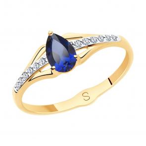 Золотое кольцо SOKOLOV с фианитом и сапфировым корундом 715614 фото