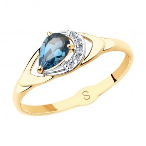 Золотое кольцо SOKOLOV с фианитом и Лондон топазом 715623 фото