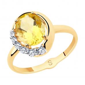 Золотое кольцо SOKOLOV с фианитом и цитрином 715655 фото
