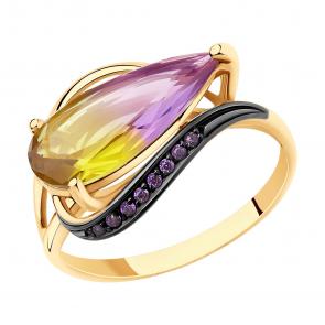 Золотое кольцо SOKOLOV с фианитом и аметрином 715717 фото