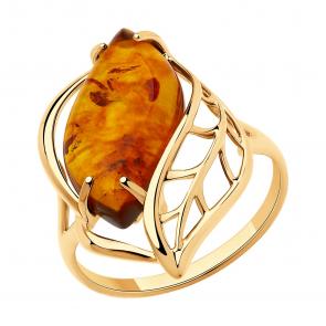 Золотое кольцо SOKOLOV с янтарём 715740 фото