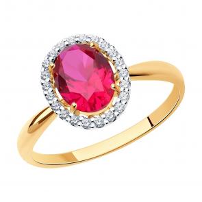 Золотое кольцо SOKOLOV с фианитом и рубиновым корундом 715764 фото