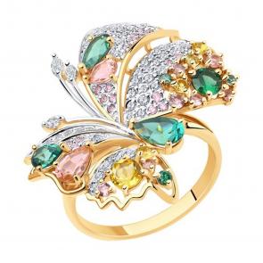 Золотое кольцо SOKOLOV с ситаллом цвета Турмалин, Морганит, фианитом, цитрином и Swarovski 715794 фото