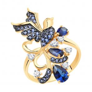 Золотое кольцо SOKOLOV с фианитом и сапфировым корундом 715817 фото