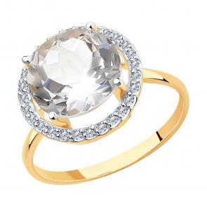 Золотое кольцо SOKOLOV с фианитом и горным хрусталём 715819 фото