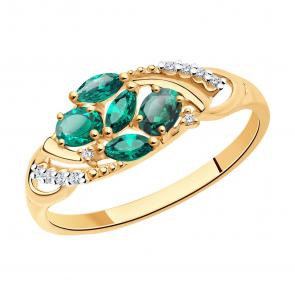 Золотое кольцо SOKOLOV с фианитом и гидротермальным изумрудом 715832 фото