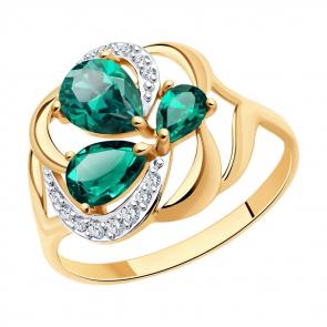 Золотое кольцо SOKOLOV с фианитом и гидротермальным изумрудом 715840 фото