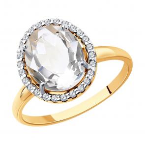 Золотое кольцо SOKOLOV с фианитом и горным хрусталём 715851 фото