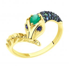 Кольцо из лимонного золота Символ года Змея SOKOLOV с агатом, сапфировым корундом и фианитом 715857-2 фото