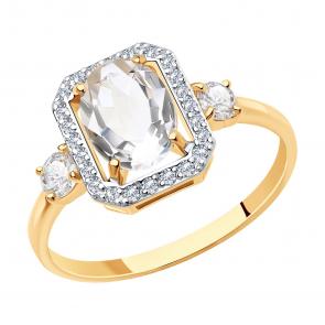 Золотое кольцо SOKOLOV с фианитом и горным хрусталём 715882 фото