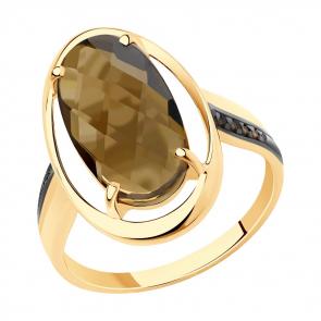 Золотое кольцо SOKOLOV с фианитом и раухтопазом 715883 фото