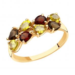 Золотое кольцо SOKOLOV с цитрином, гранатом и раухтопазом 715890 фото