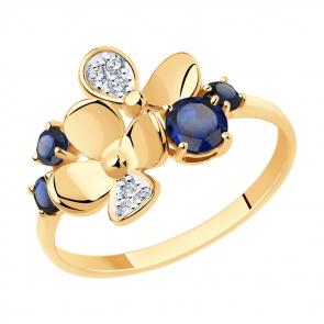 Золотое кольцо SOKOLOV с фианитом и сапфировым корундом 715930 фото