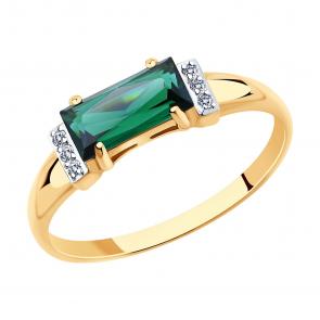 Золотое кольцо SOKOLOV с ситаллом цвета Турмалин и фианитом 715938 фото