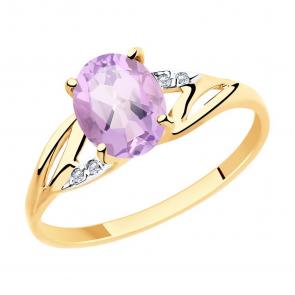 Золотое кольцо SOKOLOV с фианитом и аметистом 715946 фото