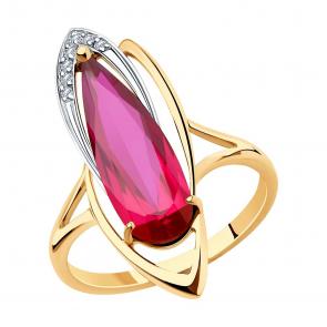 Золотое кольцо SOKOLOV с фианитом и рубиновым корундом 715967 фото
