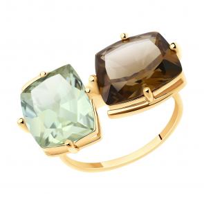 Золотое кольцо SOKOLOV с аметистом и раухтопазом 716017 фото