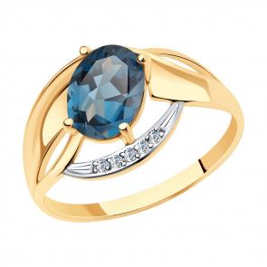 Золотое кольцо SOKOLOV с фианитом и Лондон топазом 716018 фото