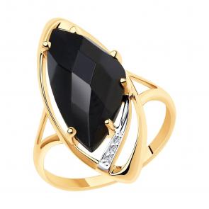 Золотое кольцо SOKOLOV с фианитом и ониксом 716049 фото