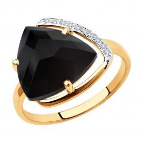 Золотое кольцо SOKOLOV с фианитом и ониксом 716050 фото