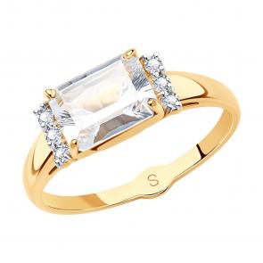 Золотое кольцо SOKOLOV с фианитом и горным хрусталём 716091 фото