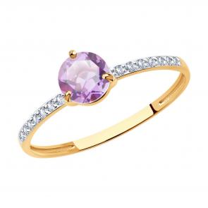 Золотое кольцо SOKOLOV с фианитом и аметистом 716107 фото