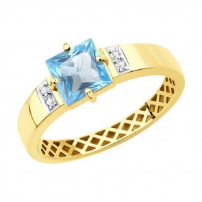 Кольцо из лимонного золота SOKOLOV с топазом и фианитом 716144-2 фото