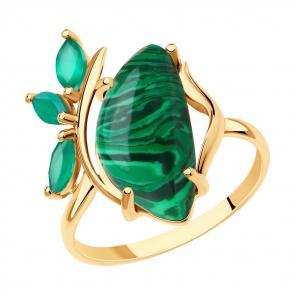 Золотое кольцо SOKOLOV с агатом, малахитом и миксом камней 716146 фото