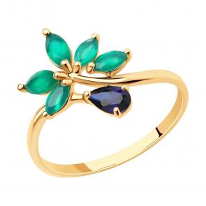 Золотое кольцо SOKOLOV с агатом и сапфировым корундом 716172 фото