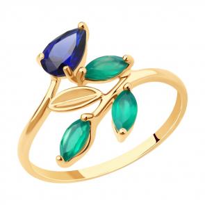 Золотое кольцо SOKOLOV с агатом и сапфировым корундом 716225 фото