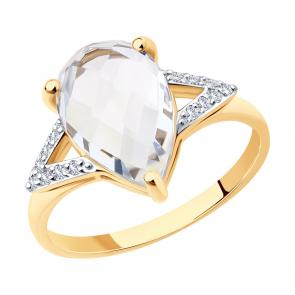 Золотое кольцо SOKOLOV с фианитом и горным хрусталём 716237 фото