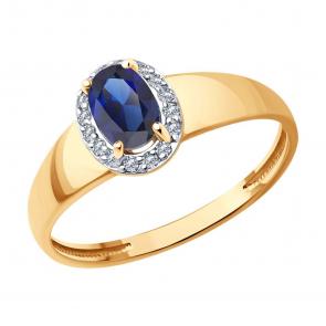 Золотое кольцо SOKOLOV с фианитом и сапфировым корундом 716291 фото