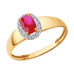 Золотое кольцо SOKOLOV с фианитом и рубиновым корундом 716293 фото