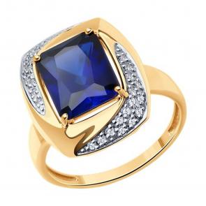 Золотое кольцо SOKOLOV с фианитом и сапфировым корундом 716326 фото