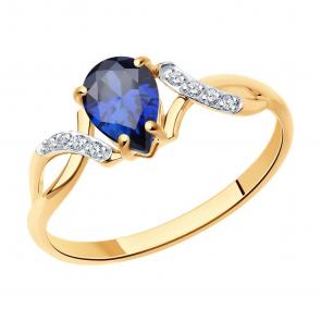 Золотое кольцо SOKOLOV с фианитом и сапфировым корундом 716327 фото