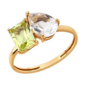 Золотое кольцо SOKOLOV с кварцем и горным хрусталём 716334 фото