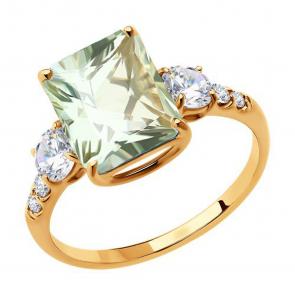 Золотое кольцо SOKOLOV с фианитом и празиолитом 716335 фото