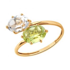 Золотое кольцо SOKOLOV с кварцем и горным хрусталём 716336 фото