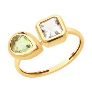 Золотое кольцо SOKOLOV с кварцем и горным хрусталём 716337 фото