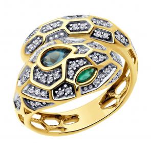 Кольцо из лимонного золота Символ года Змея SOKOLOV с агатом, лондон топазом и фианитом 716362-2 фото