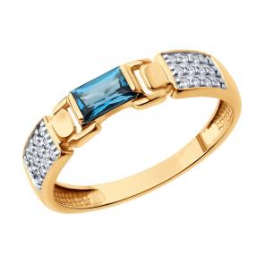 Золотое кольцо SOKOLOV с фианитом и Лондон топазом 716378 фото