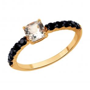 Золотое кольцо SOKOLOV с горным хрусталём и шпинелью 716384 фото